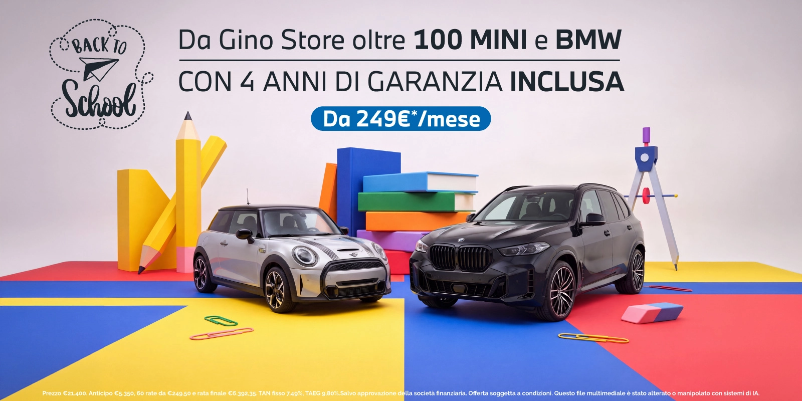 Back to School Ginostore - Da 249€/mese oltre 100 MINI e BMW con 4 anni di garanzia inclusa