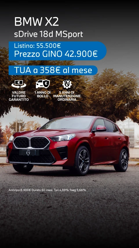Nuova BMW X2 - Tua a partire da 358€/mese con Valore Futuro Garantito, 1 anno di Bollo e 5 anni di manutenzione ordinaria