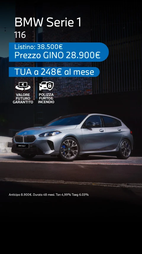 Nuova BMW Serie 1 - Tua a partire da 248€/mese con Valore futuro garantito e polizza furto e incendio inclusa.