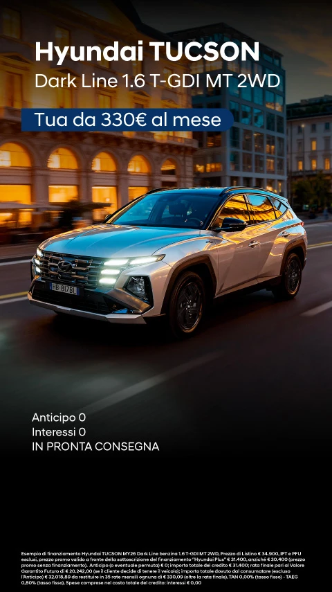 Hyundai Tucson Tua da 330€ al mese