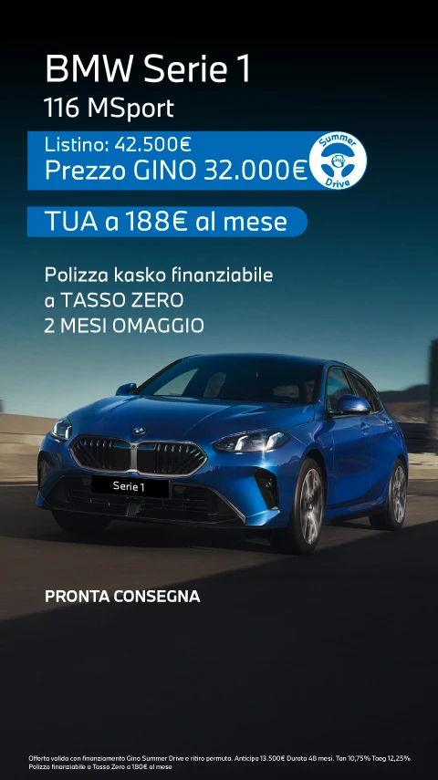 BMW Serie 1 116 Msport Tua da 188€/mese